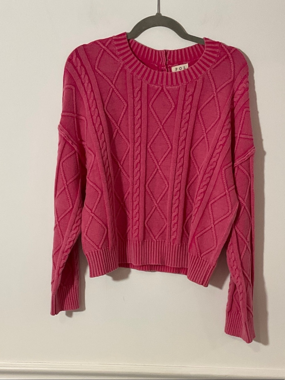 POL Pink Cable-Knit Crewneck Sweater